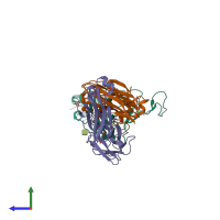 PDB entry 7u2d coloured by chain, side view.