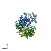 PDB entry 7u4r coloured by chain, side view.