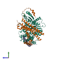 PDB entry 7udc coloured by chain, side view.
