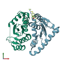 PDB entry 7ue1 coloured by chain, front view.