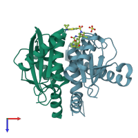 PDB entry 7ue1 coloured by chain, top view.