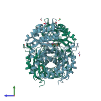 PDB entry 7ugh coloured by chain, side view.