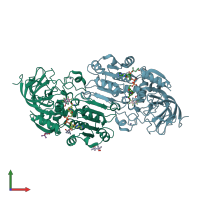 PDB entry 7uhv coloured by chain, front view.