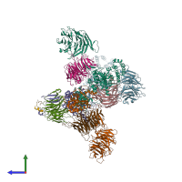 PDB entry 7uhy coloured by chain, side view.