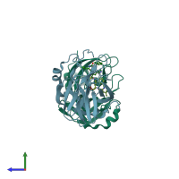 PDB entry 7ujg coloured by chain, side view.