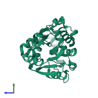 PDB entry 7ukb coloured by chain, side view.