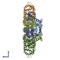 PDB entry 7ukh coloured by chain, side view.