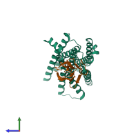 PDB entry 7ul5 coloured by chain, side view.