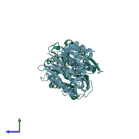 PDB entry 7ulu coloured by chain, side view.
