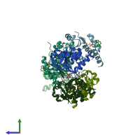 PDB entry 7umu coloured by chain, side view.