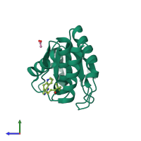 PDB entry 7umv coloured by chain, side view.
