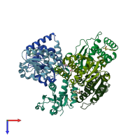 PDB entry 7un0 coloured by chain, top view.