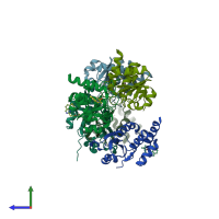 PDB entry 7un4 coloured by chain, side view.