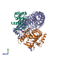 PDB entry 7upi coloured by chain, side view.