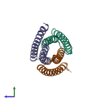 PDB entry 7upo coloured by chain, side view.