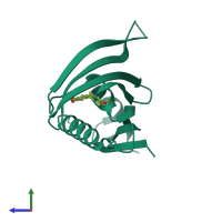 PDB entry 7uqm coloured by chain, side view.