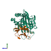 PDB entry 7ur1 coloured by chain, side view.
