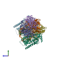 PDB entry 7ut8 coloured by chain, side view.