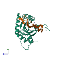 PDB entry 7uxd coloured by chain, side view.