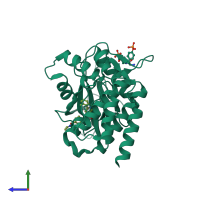 PDB entry 7uyw coloured by chain, side view.