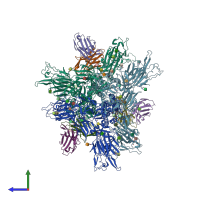 PDB entry 7uz9 coloured by chain, side view.