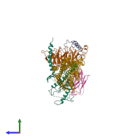 PDB entry 7v35 coloured by chain, side view.
