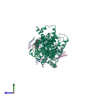 PDB entry 7v75 coloured by chain, side view.