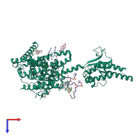 PDB entry 7v75 coloured by chain, top view.