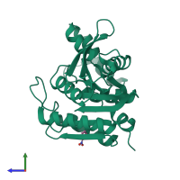 PDB entry 7v8u coloured by chain, side view.
