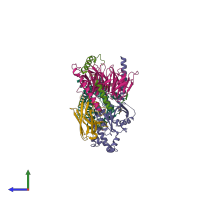 PDB entry 7vab coloured by chain, side view.