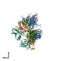PDB entry 7vaz coloured by chain, side view.