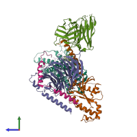 PDB entry 7vdh coloured by chain, side view.