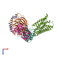 PDB entry 7vdm coloured by chain, top view.