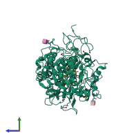 PDB entry 7ve3 coloured by chain, side view.