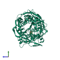 PDB entry 7vgc coloured by chain, side view.