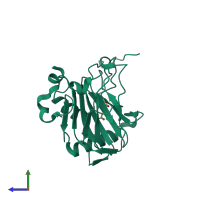 Monomeric assembly 1 of PDB entry 7vjv coloured by chemically distinct molecules, side view.
