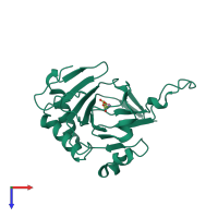 Monomeric assembly 1 of PDB entry 7vjv coloured by chemically distinct molecules, top view.