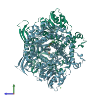 PDB entry 7vl3 coloured by chain, side view.
