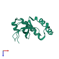 Monomeric assembly 1 of PDB entry 7vln coloured by chemically distinct molecules, top view.