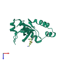 Monomeric assembly 2 of PDB entry 7vln coloured by chemically distinct molecules, top view.