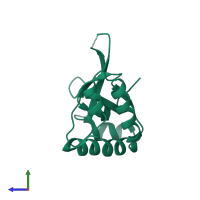 Monomeric assembly 3 of PDB entry 7vln coloured by chemically distinct molecules, side view.