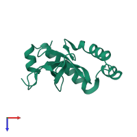 Monomeric assembly 3 of PDB entry 7vln coloured by chemically distinct molecules, top view.