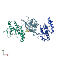 PDB entry 7vln coloured by chain, front view.