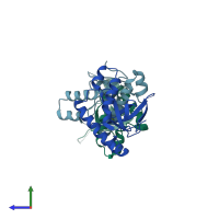 PDB entry 7vln coloured by chain, side view.