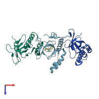 PDB entry 7vln coloured by chain, top view.
