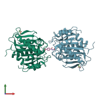 PDB entry 7vpb coloured by chain, front view.