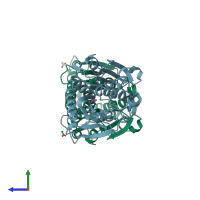 PDB entry 7vpb coloured by chain, side view.