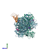 PDB entry 7vpp coloured by chain, side view.