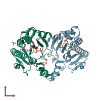PDB entry 7vq9 coloured by chain, front view.