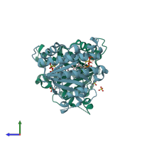 PDB entry 7vq9 coloured by chain, side view.